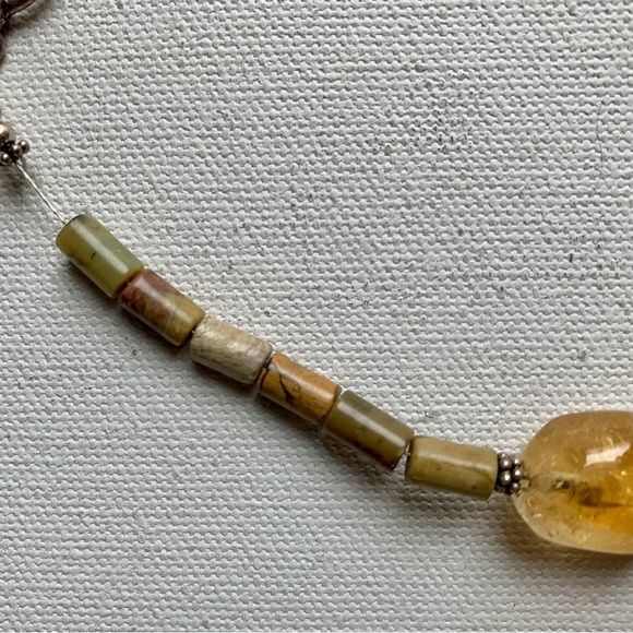 Vintage Chunky Gemstone Necklace Yellow Citrine Crystals Green Serpentine 24" - Picture 7 of 13